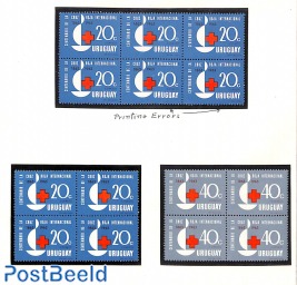 Red Cross, Error, 1 stamp with missing and one stamp with only partial Printer mark