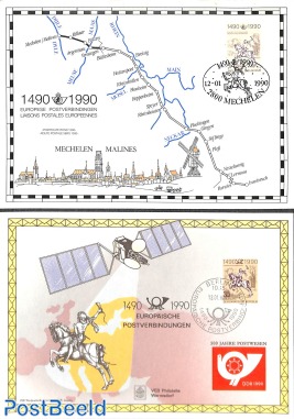 4 special cards on European postal roads
