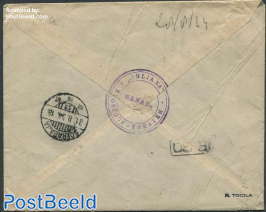 Envelope to Soerabaja, with 3 Soerabaja marks and Dutch Queen Juliana mark
