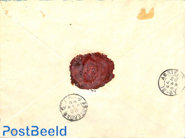 Registered envelope from Arnhem (see postmark) to Amsterdam. 2x Princess Wilhelmina (hangend haar) 1