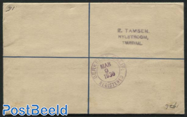 Registered envelope 4d blue, uprated, R Nijlstroom, sent to USA