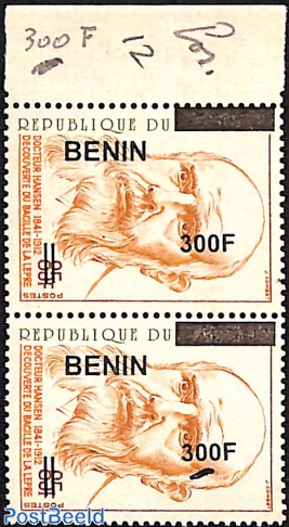 set of 2 stamps, dr. Hansen, discovery of the leprosy bacillus, overprint