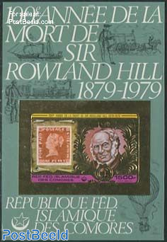 Sir Rowland Hill s/s, gold, imperforated