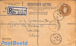 Registered Letter Envelope 5.5d to Ontario
