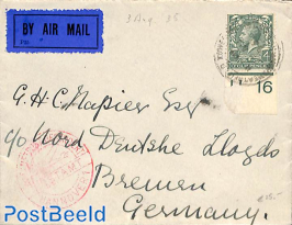 airmail from England to Germany with Hannover postmark