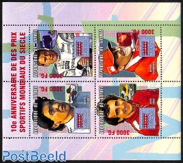 block of 4 stamps, 10th anniversary of the World Sports Awards of the Century, overprint