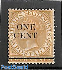 Straits Settlements, 1c on 4c, Stamp out of set