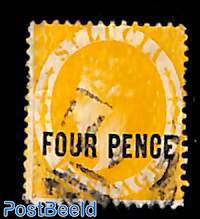 FOUR PENCE, perf. 14, used