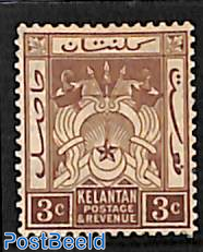 Kelantan, 3c, WM Script-CA, Stamp out of set