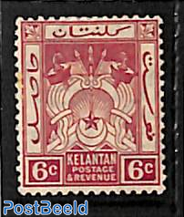 Kelantan, 6c, brownrosa, WM Script-CA, Stamp out of set