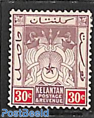 Kelantan, 30c, WM Script-CA, Stamp out of set
