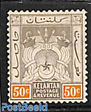 Kelantan, 50c, WM Script-CA, Stamp out of set