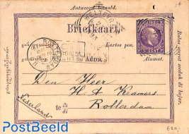 Reply Paid postcard 5/5c from WELTEVREDEN to Rotterdam STOOMSCHEPEN RECHTSTREEKS