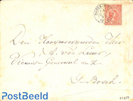 Cover from Haren (see postmark) to 's Hertogenbosch. Princess Wilhelmina (hangend haar) 10c