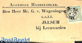 folding cover from NRC Amsterdam to Leeuwarden. See Amsterdam postmark and Drukwerkzegel cijfer 1c