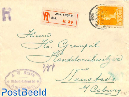 Registered cover from Amsterdam to Colburg, Germany