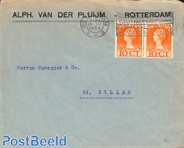 Envelope from Rotterdam to St.Gallen. See Rotterdam postmark.