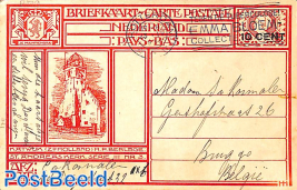 Postcard 10 cent on 12.5c, Katwijk, sent to Belgium