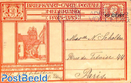 Postcard 10 cent on 12.5c, Wijk bij Duurstede, sent to France