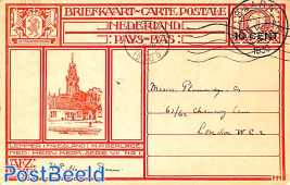 Postcard 10 cent on 12.5c, Lemmer, sent to London