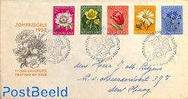 Flowers 5v, FDC, open flap, written address