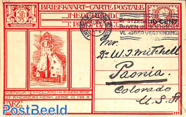 Postcard 10 cent on 12.5c, Katwijk, sent to USA