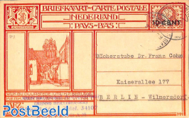 Postcard 10 cent on 12.5c, Wijk bij Duurstede, sent to Berlin