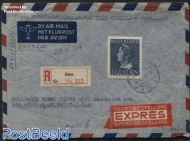 Queen Wilhelmina. Registered expres airmail to Los Angelos