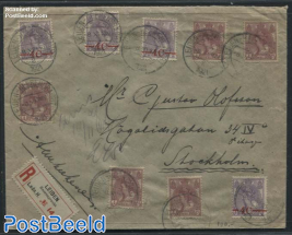 Registered letter from Leiden to Stockholm with 5xNVPH 58 and 4xNVPH 106