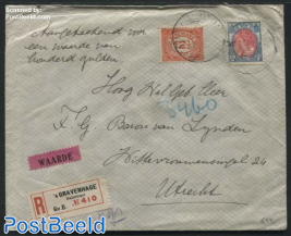 Registered letter with declared value, mixed postage