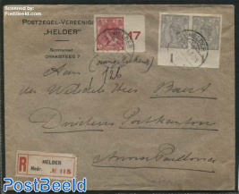 Registered letter with NVPH NoS 82 91x, 83 pair
