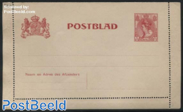 Card letter (Postblad) 5c carmine on pink paper