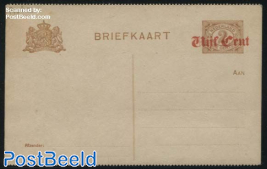 Postcard Vijf Cent on 2c, perforated, long dividing line