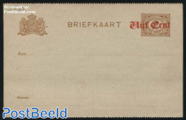 Postcard Vijf Cent on 2c, perforated, short dividing line
