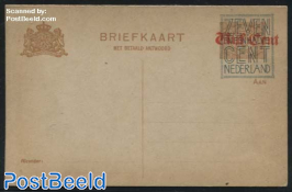 Reply Paid Postcard 7.5c on Vijf Cent on 2c, Brownwhite cardboard