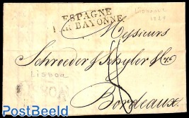 Folded letter from Lisboa to Bordeaux  (via Bayonne)