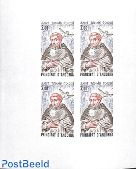 St Thomas of Aquino 1v, Imperforated block m/s with 4 stamps