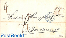 Folding letter from Rotterdan to Bordeaux, France. With Rotterdam and Pays-Bas mark