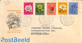 Flowers 5v, FDC, typed address, closed flap, open top