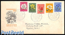 Flowers 5v FDC, closed cover, typed address, damage at the back side