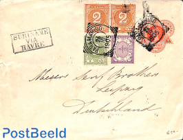 Envelope, uprated from Paramaribo via Le Havre to Leipzig