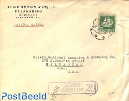 Censored mail to USA postmark: GEZIEN CENSUUR (damaged)