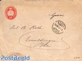 Envelope 10c from Basel to Baden