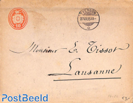 Envelope 10c from YVERDON to Lausanne