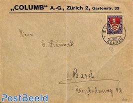 Envelope from Zurich to Basel, see pro juventute 1919 stamp