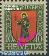 10+10c, Plate Flaw, Thick horizontal centre line in E of HELVETIA