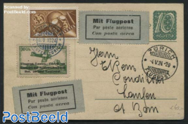 Postcard by Airmail, uprated + airmail seal
