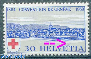 30c, Plate flaw, 2 lines on E in HELVETIA
