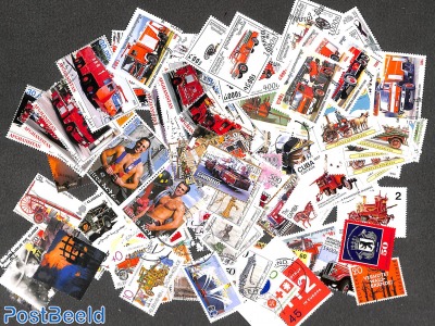 Lot with 100+ used stamps (not all official) on topic Fire fighters