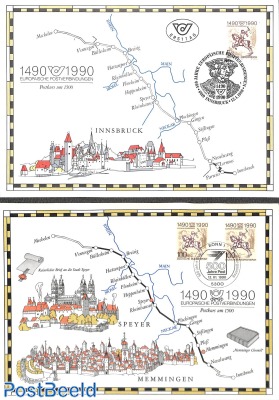 4 special cards on European postal roads